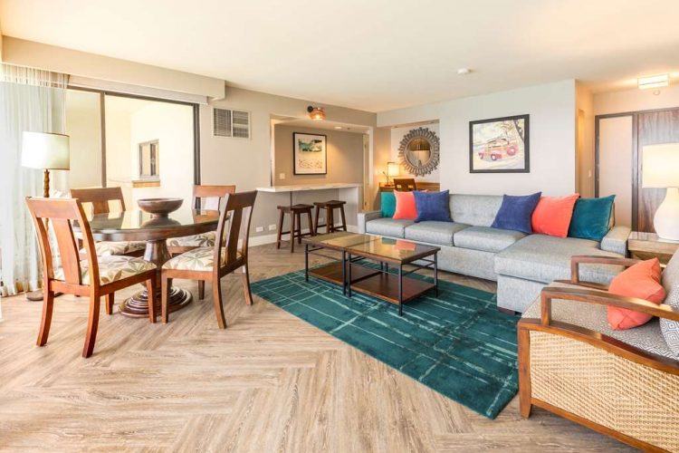 Aston Waikiki Beach Tower - One or Two Bedroom Ocean View Living Room