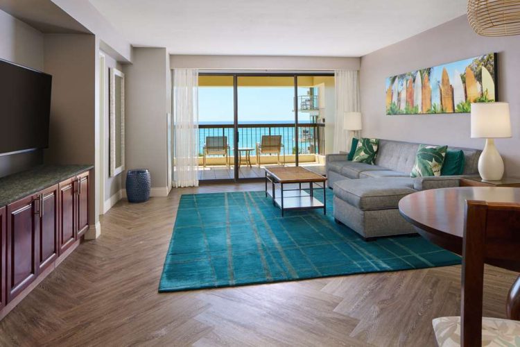 Aston Waikiki Beach Tower - 1 Bedroom Ocean View Living Area